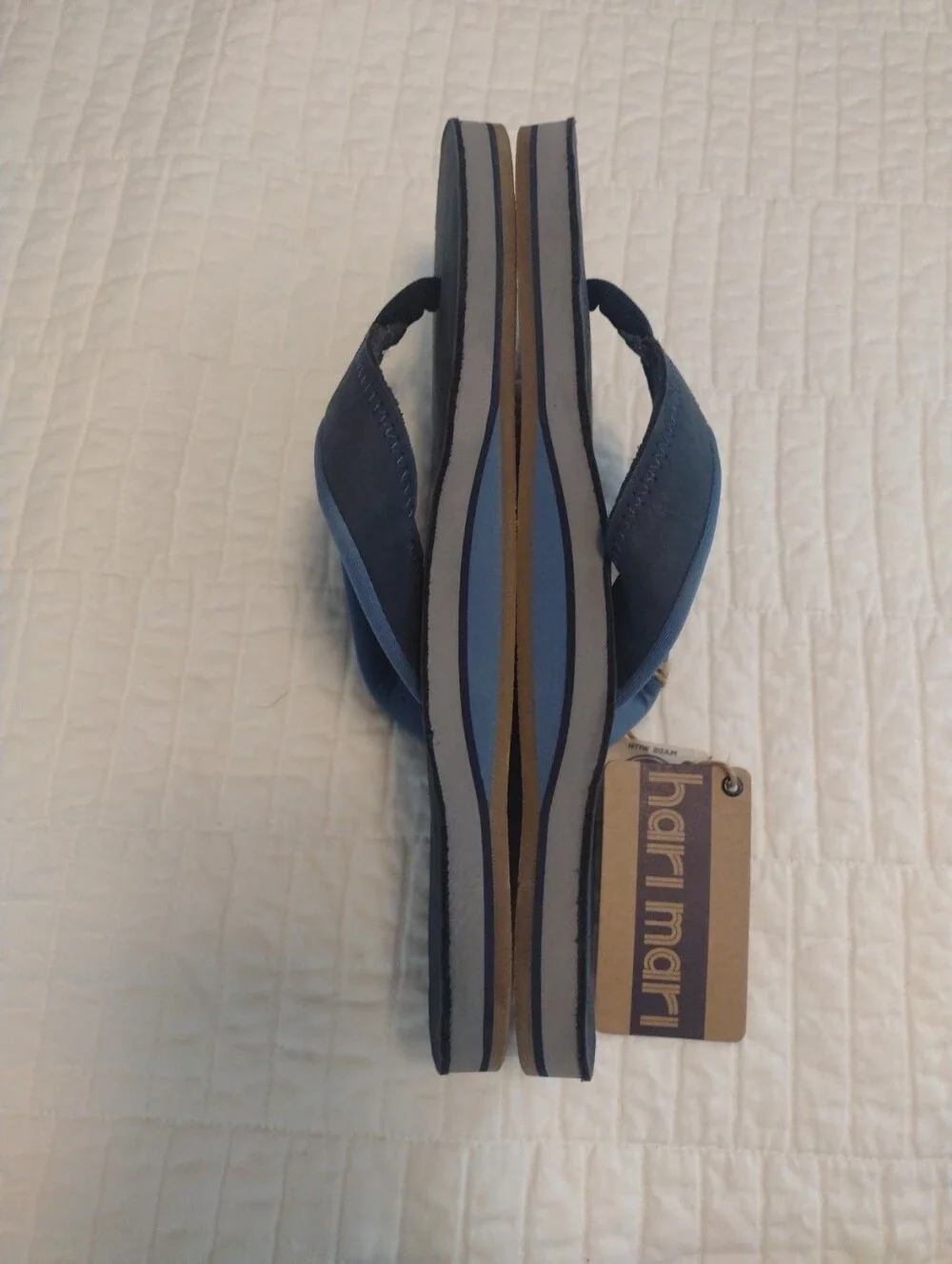 New Hari Mari Pier Mens 9  Flip-Flops Navy Blue Water Resistant Leather NWT